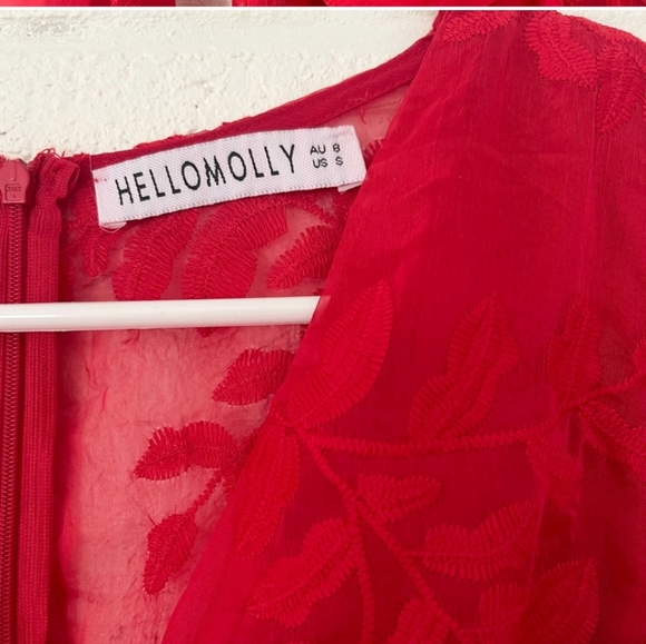 Hello Molly Long Sleeve Red Plunge I Hear A Rumor Ruffle Mini Dress Small Ruffle - Picture 4 of 8